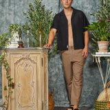 DUNE | classic straight ankle-length linen pant | coffee