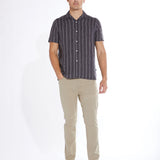 SUEZ | striped resort shirt | black