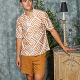 MISSION | relaxed fit printed resort shirt | sudan brown