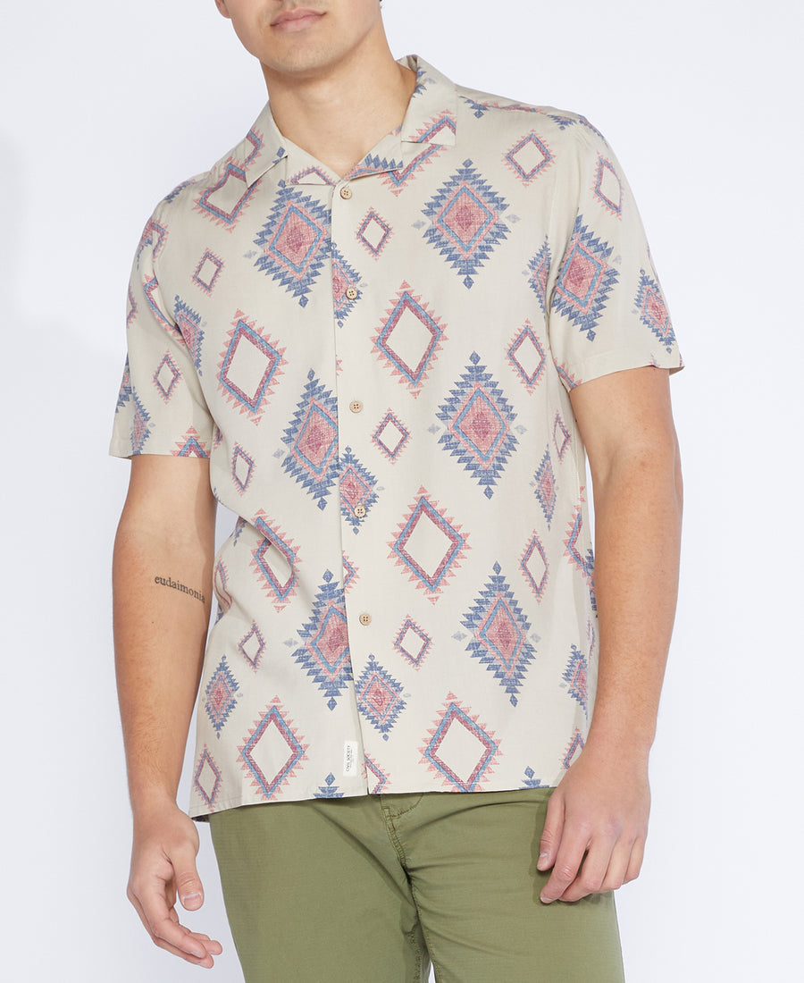 Vintage Tribal Printed Resort Shirt (Stone)