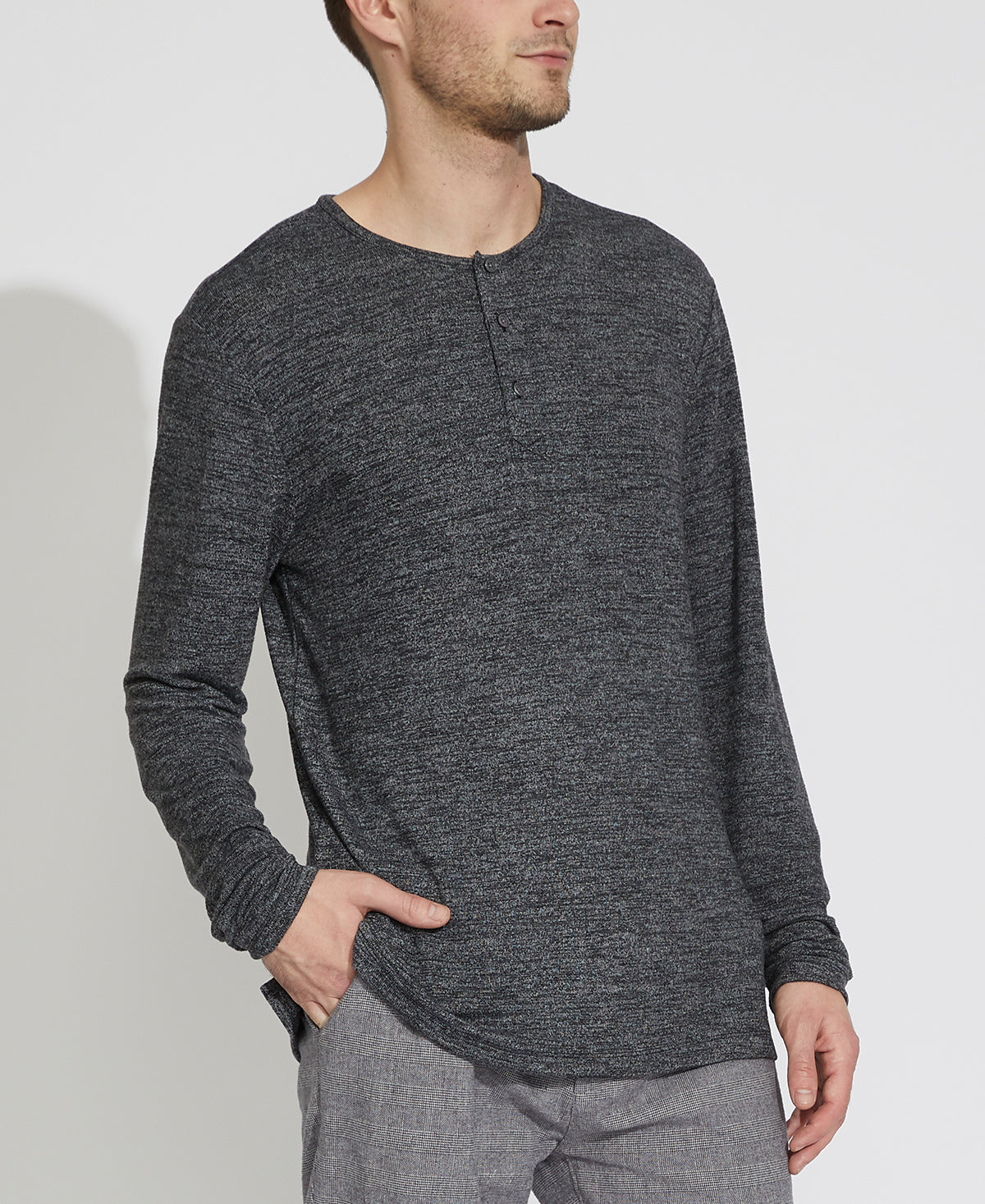 Hogan Crewneck Henley (Heather Dark Charcoal) – CIVIL SOCIETY