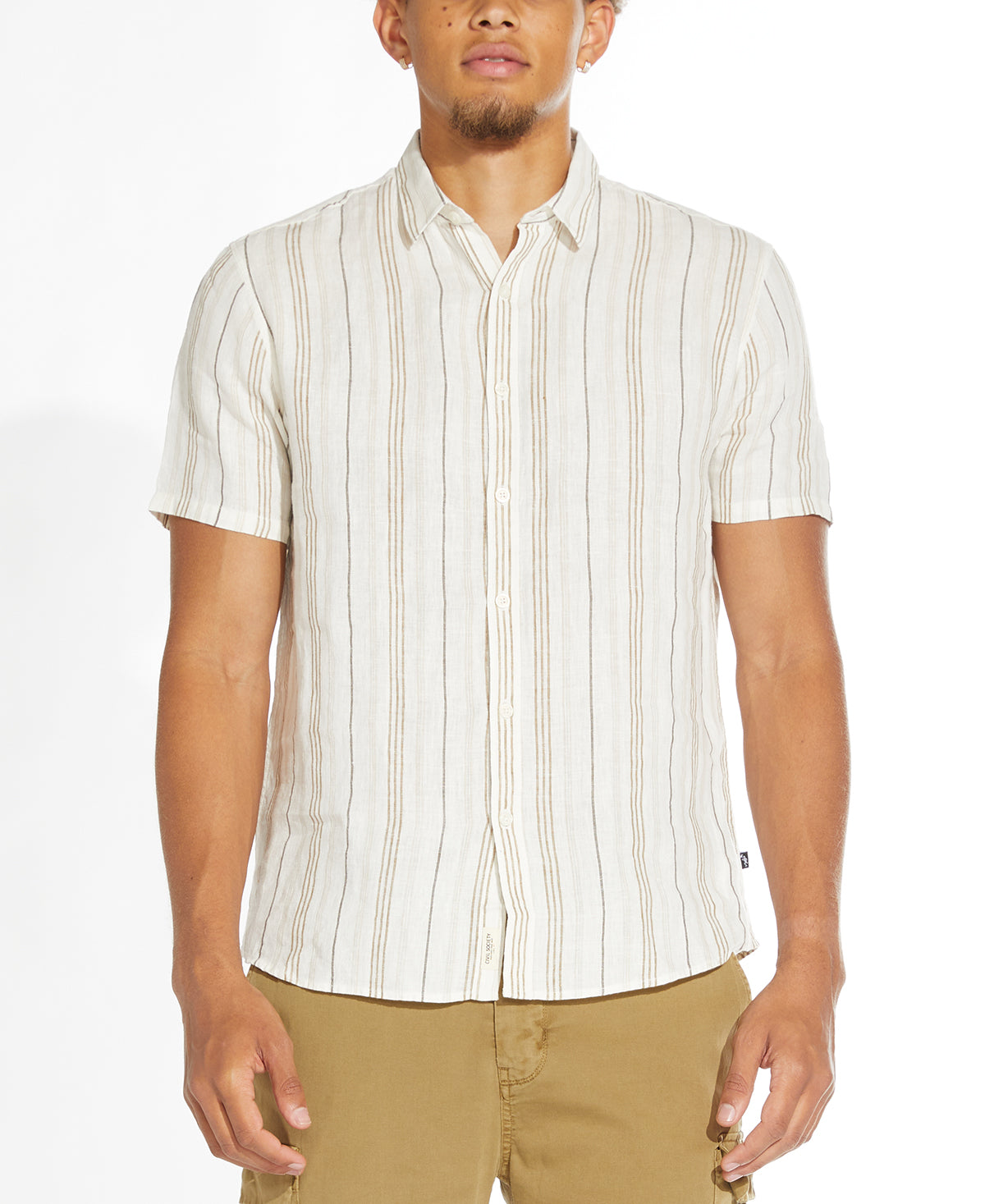 CALICO | striped short sleeve shirt | white/khaki