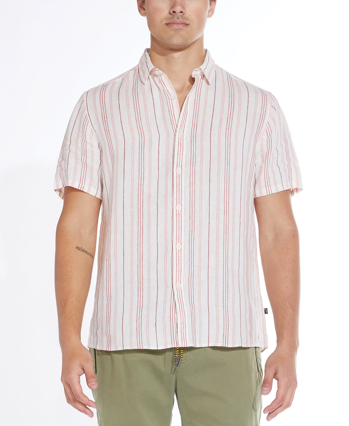 CALICO | striped short sleeve shirt | white/rust
