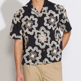 WILSON | boxy fit embroidered appliqué resort shirt | black