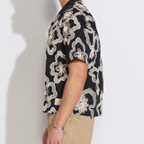 WILSON | boxy fit embroidered appliqué resort shirt | black