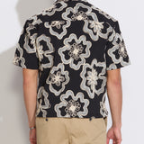 WILSON | boxy fit embroidered appliqué resort shirt | black