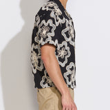 WILSON | boxy fit embroidered appliqué resort shirt | black