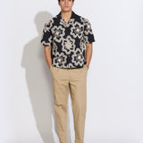 WILSON | boxy fit embroidered appliqué resort shirt | black