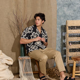 WILSON | boxy fit embroidered appliqué resort shirt | black