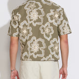 WILSON | boxy fit embroidered appliqué resort shirt | olive