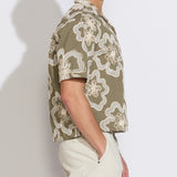 WILSON | boxy fit embroidered appliqué resort shirt | olive