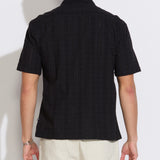 PALOMINO | relaxed fit embroidered resort shirt | black