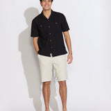 PALOMINO | relaxed fit embroidered resort shirt | black
