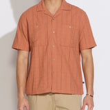 PALOMINO | relaxed fit embroidered resort shirt | rust