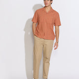 PALOMINO | relaxed fit embroidered resort shirt | rust