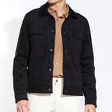 MABEL | faux suede trucker jacket | black