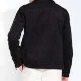 MABEL | faux suede trucker jacket | black