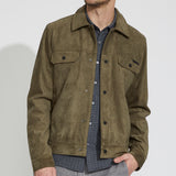 Mabel Suede Trucker Jacket (Olive)