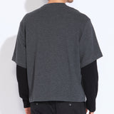 PLATTE | relaxed fit long sleeve layered tee | heather dark charcoal