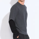 PLATTE | relaxed fit long sleeve layered tee | heather dark charcoal