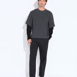PLATTE | relaxed fit long sleeve layered tee | heather dark charcoal