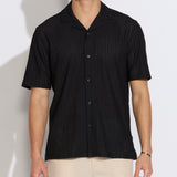 BRAGA | relaxed fit textured knit resort shirt | black