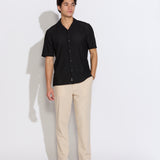 BRAGA | relaxed fit textured knit resort shirt | black