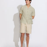 WAKE | relaxed fit eyelet knit resort shirt | light olive