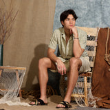 WAKE | relaxed fit eyelet knit resort shirt | light olive