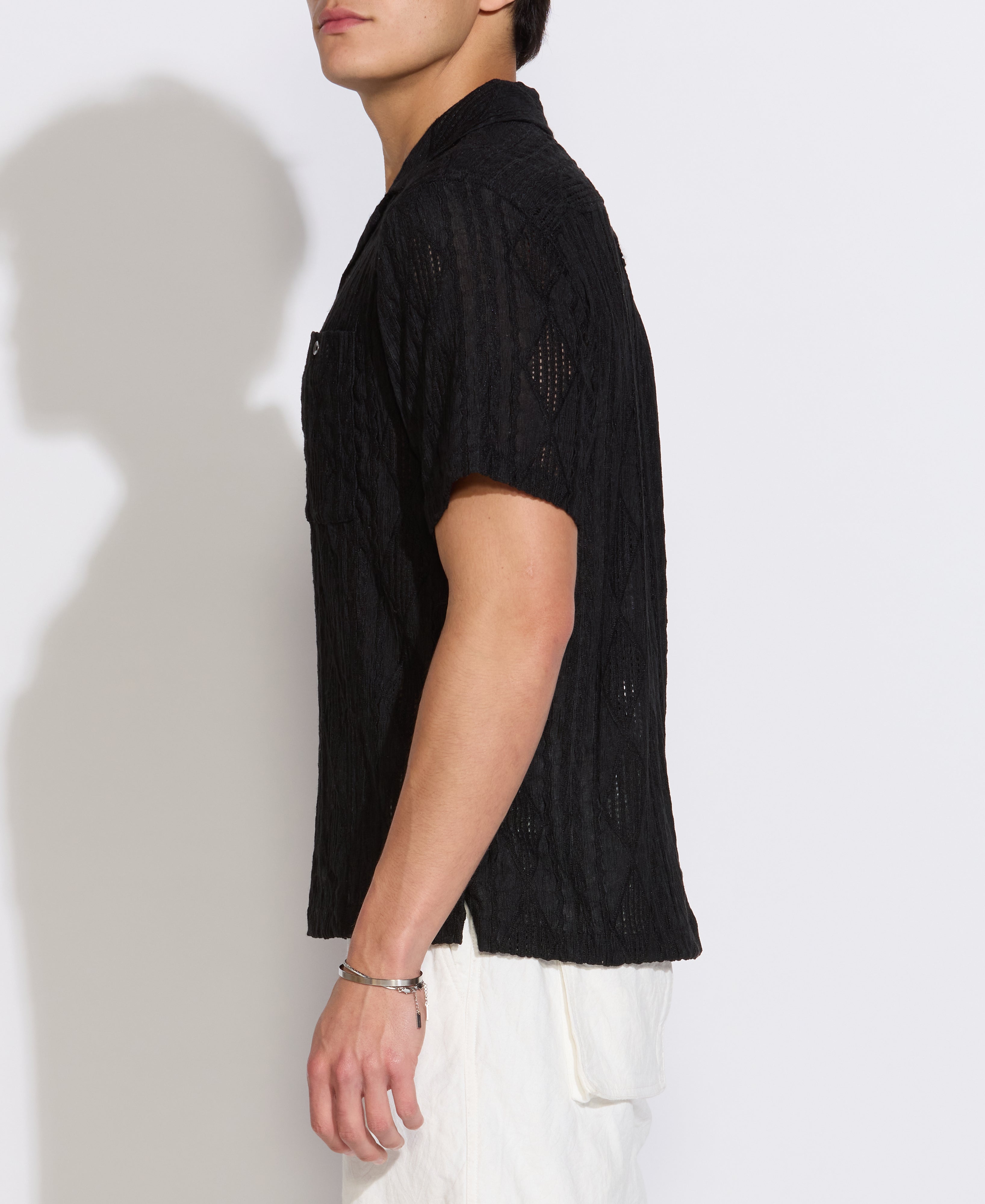 ZACATECAS | relaxed fit jacquard knit resort shirt | black