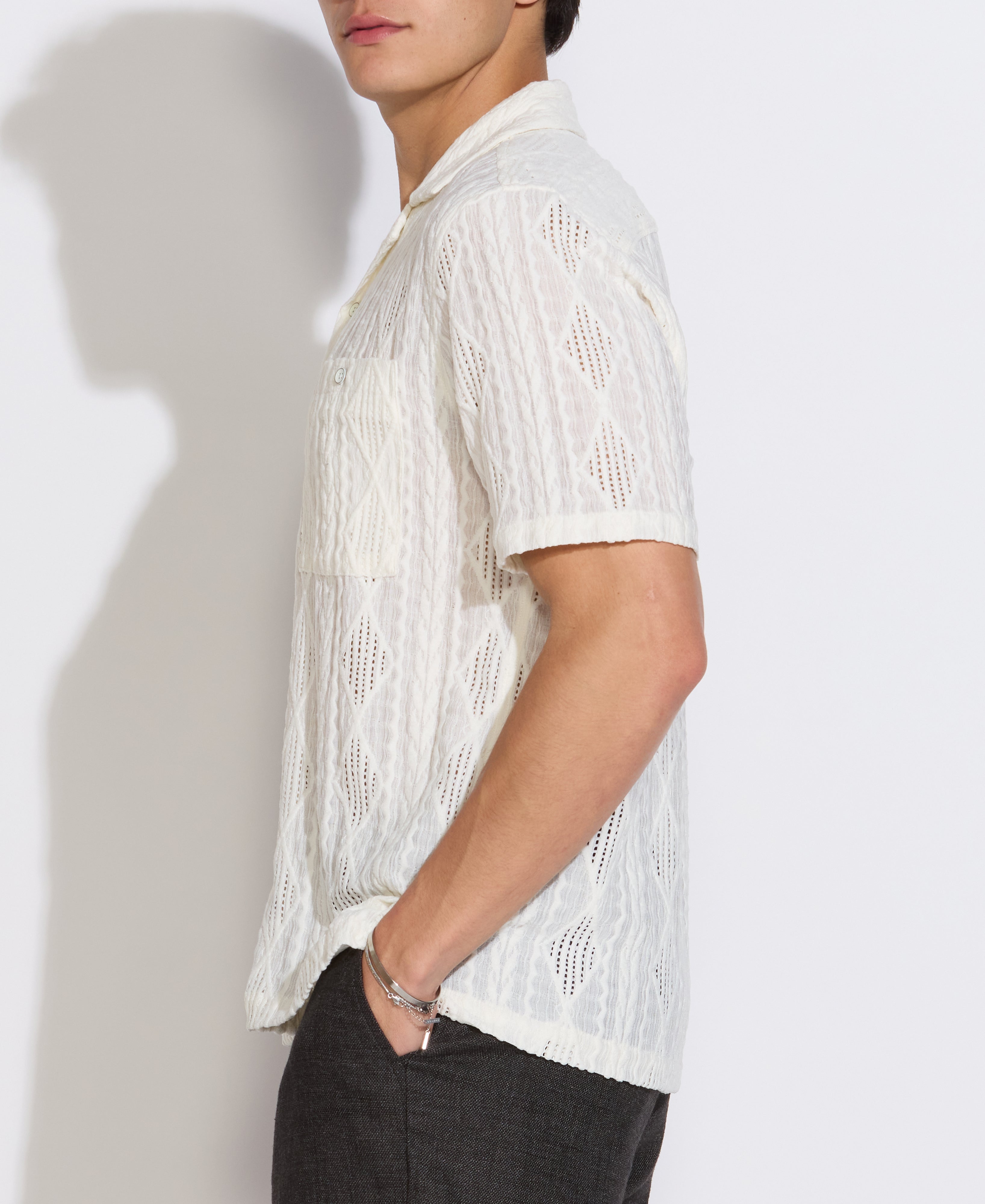 ZACATECAS | relaxed fit jacquard knit resort shirt | cream