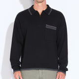 CHESHIRE | oversized fit long sleeve sweater polo | black
