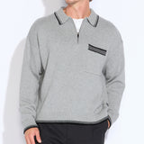 CHESHIRE | oversized fit long sleeve sweater polo | heather gray