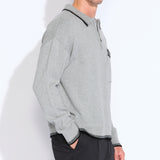 CHESHIRE | oversized fit long sleeve sweater polo | heather gray