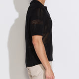 RAPA | boxy fit johnny collar crochet sweater polo | black