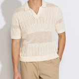 RAPA | boxy fit johnny collar crochet sweater polo | cream