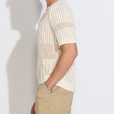 RAPA | boxy fit johnny collar crochet sweater polo | cream
