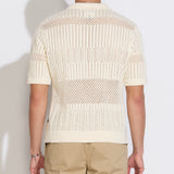 RAPA | boxy fit johnny collar crochet sweater polo | cream