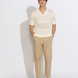 RAPA | boxy fit johnny collar crochet sweater polo | cream