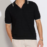PALANI | relaxed fit johnny collar sweater polo | black