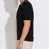PALANI | relaxed fit johnny collar sweater polo | black