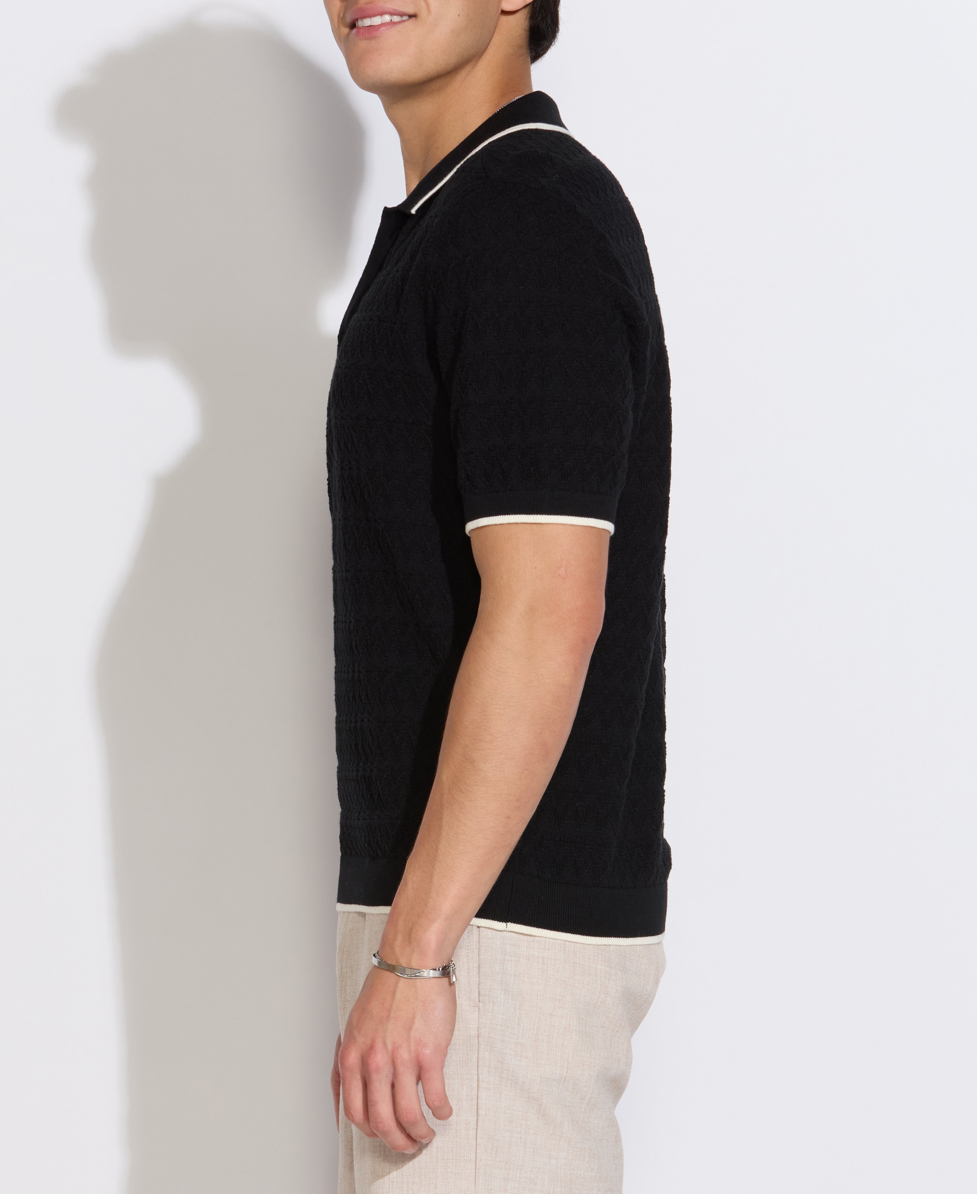 PALANI | relaxed fit johnny collar sweater polo | black
