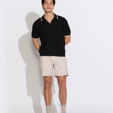 PALANI | relaxed fit johnny collar sweater polo | black
