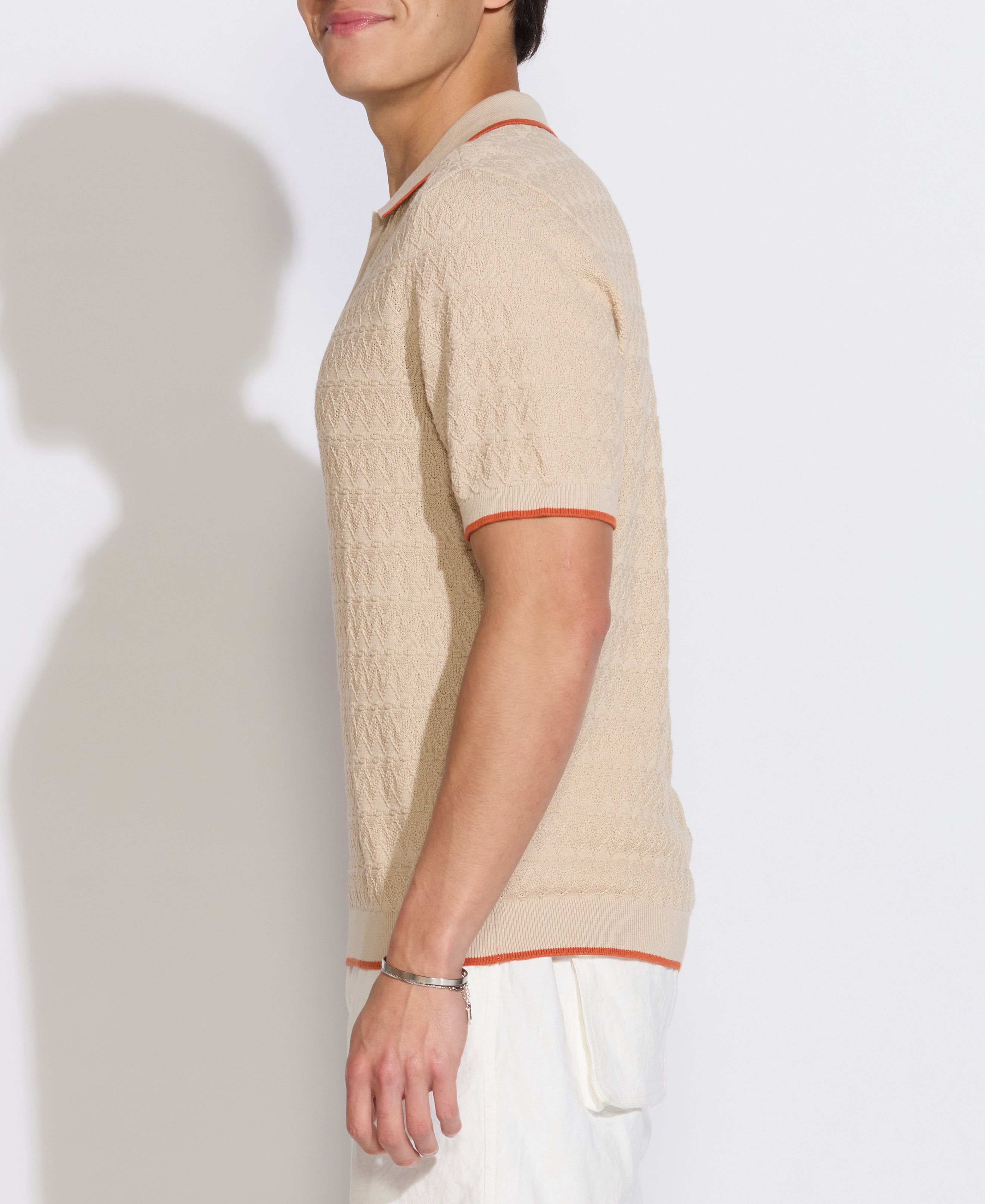 PALANI | relaxed fit johnny collar sweater polo | ecru