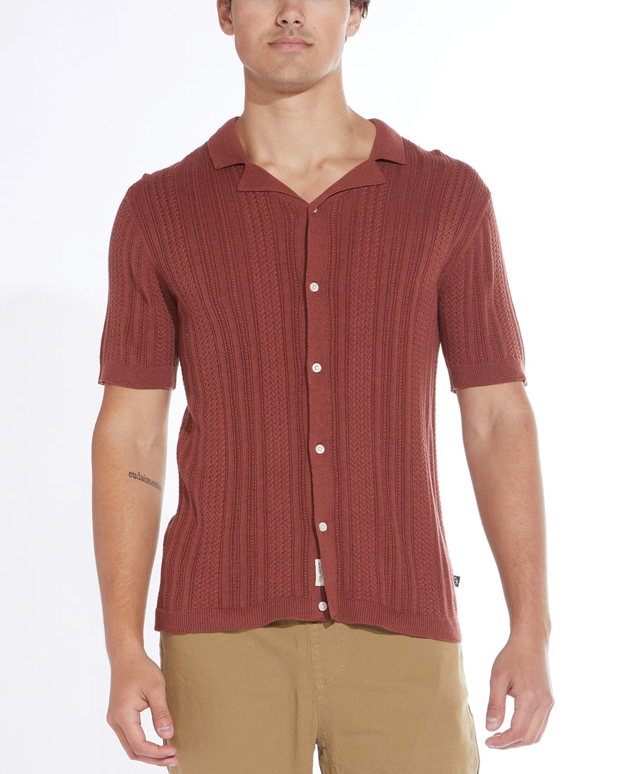 Beckett Sweater Knit Resort Shirt (Rust)