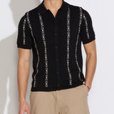 ACE | full placket sweater polo | black
