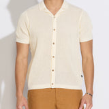 KORFOS | full placket resort sweater polo | cream