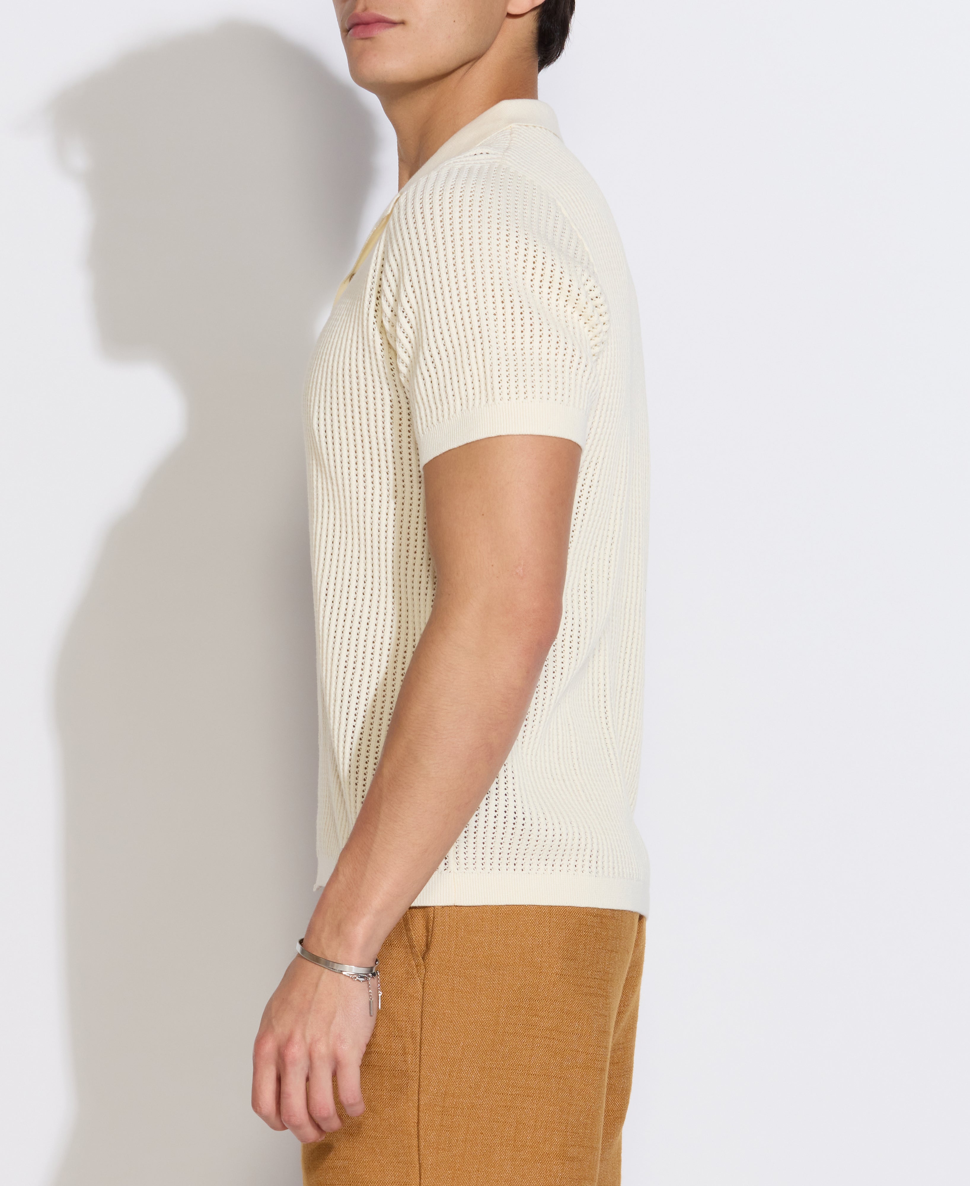 KORFOS | full placket resort sweater polo | cream