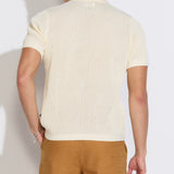 KORFOS | full placket resort sweater polo | cream