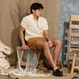 KORFOS | full placket resort sweater polo | cream